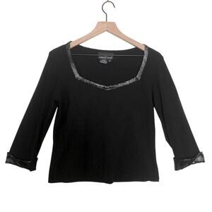Vintage 90's Carole Little Black Gray Faux Snake Skin Square Neck Blouse Top
